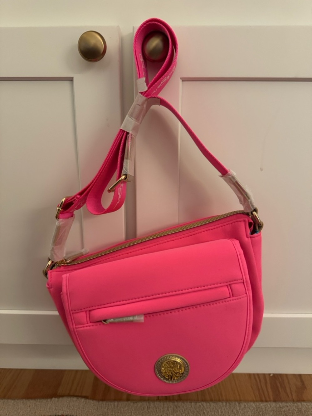 Hot Pink Women's Crossbody Bag with Gold Accent